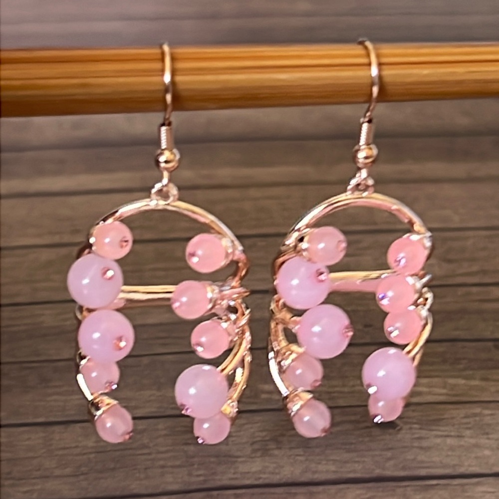Elegant Rose Quartz and Gold Earrings